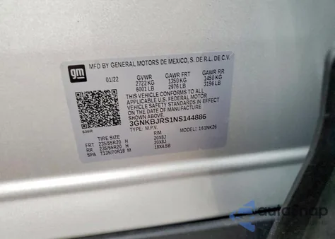 2022 Chev Blazer 3Lt из США, поврежденный, VIN 3GNKBJRS1NS144886